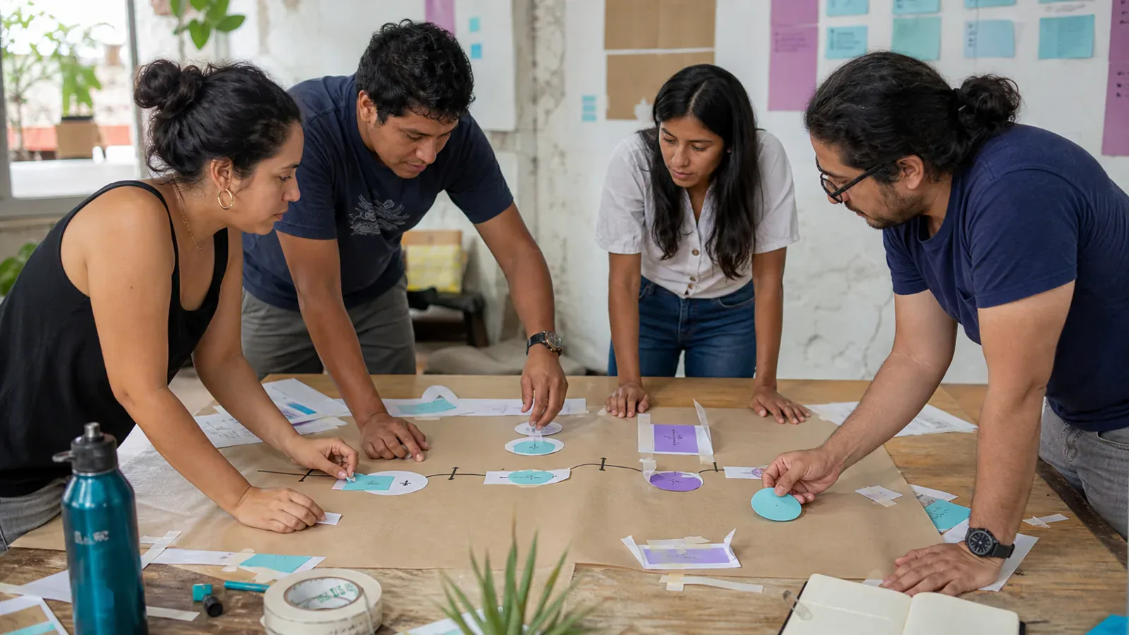 A team builds and tests a paper prototype for an improved service process.