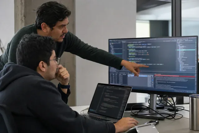Ingenieros reproducen un error durante una revisión de código.