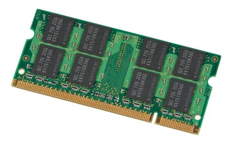 Green SO-DIMM RAM module with black chips and gold connectors, on a white background.